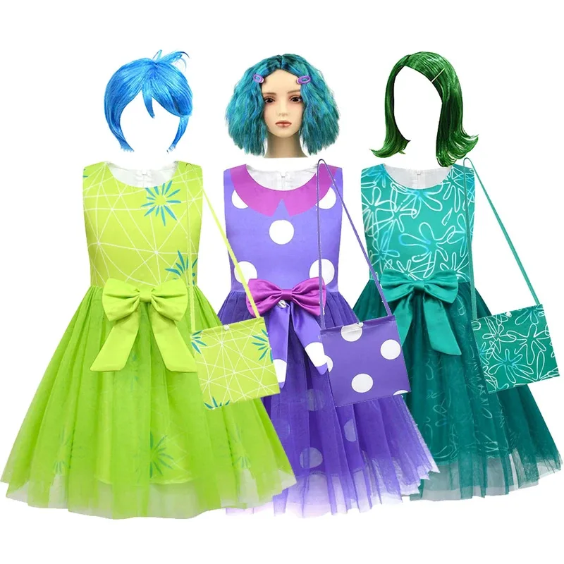أزياء LQEnvy Inside Out2 التأثيرية للفتيات فستان أنيمي ENVY Joy + بدلات شعر مستعار خيالية فيستدو للأطفال أزياء الهالوين ملابس بوتيك