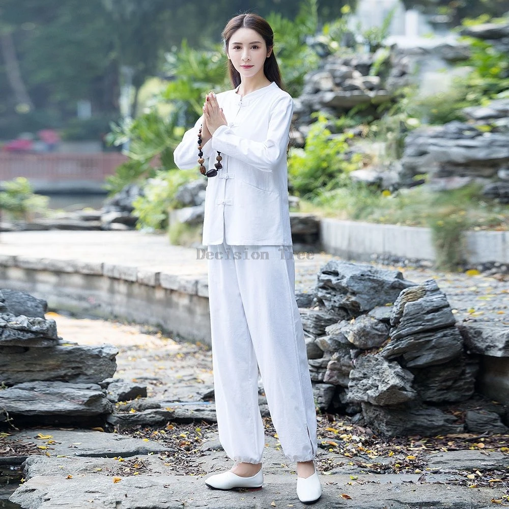 2026 new spring and autumn cotton linen tai chi tang suit set zen tea suit chinese yoga long sleeve blouse pants two-piece set