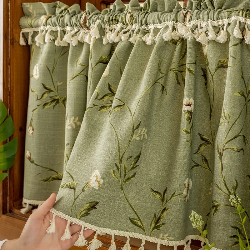 French Vintage Style Linen-Cotton Curtain Enclosure Kitchen Door Curtains Cafe Living Room Window Kitchen Curtain Decoration