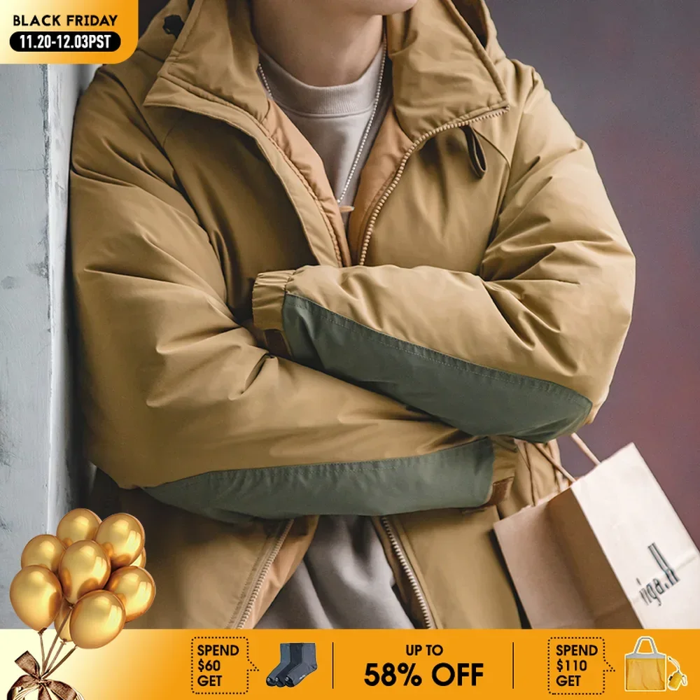 

Maden Men's American Retro Hooded Down Jacket Thick Warm 90% White Duck Down Winter Puffer Coat Vintage Style Outerwear