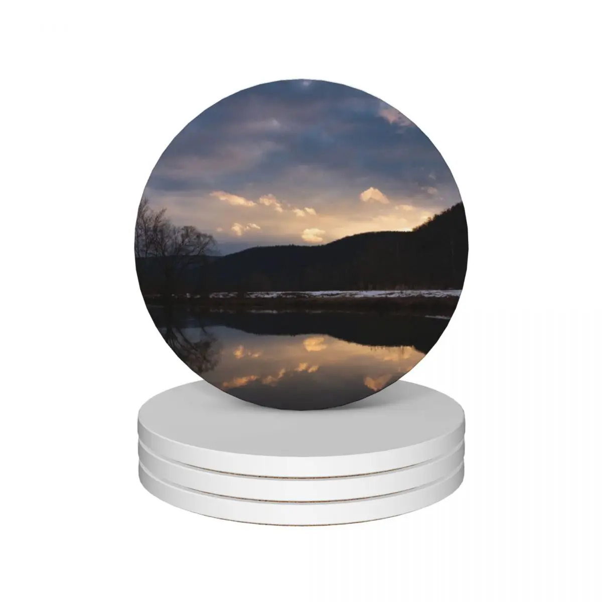 Kettle Creek Valley Winter Sunset Ceramic Coasters (Set of 4) customized for the kitchen accessories Coasters