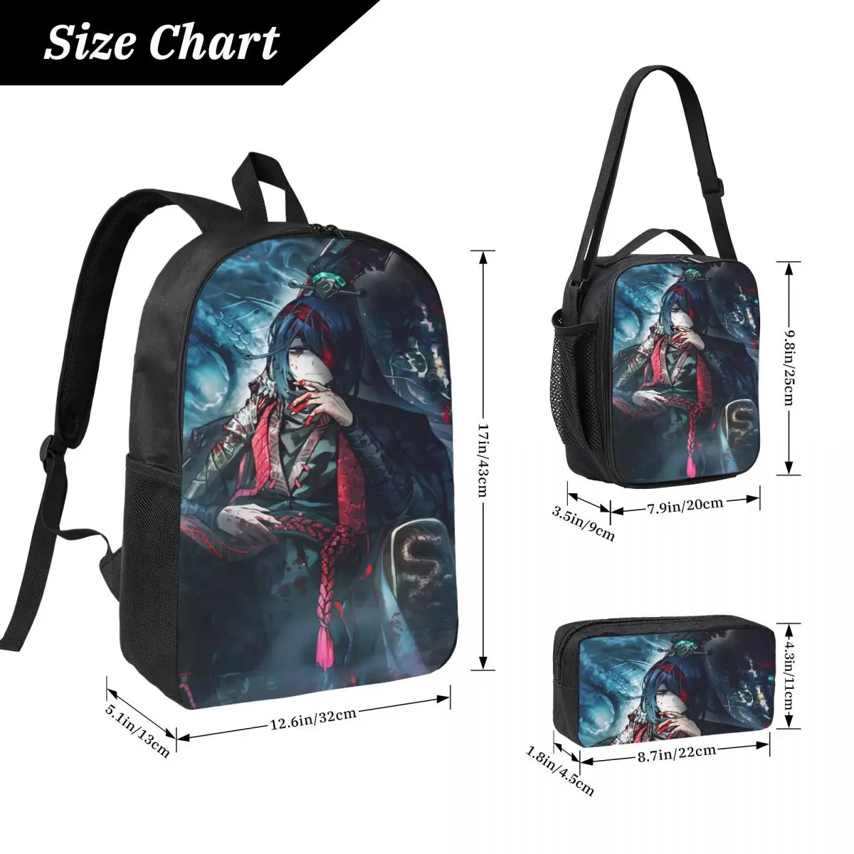 3Pcs Limbus Company Games Theme Backpack Set for Boy Girl Pencil Boxes Bookbag Sets with Lunch Box For School Students Daypack