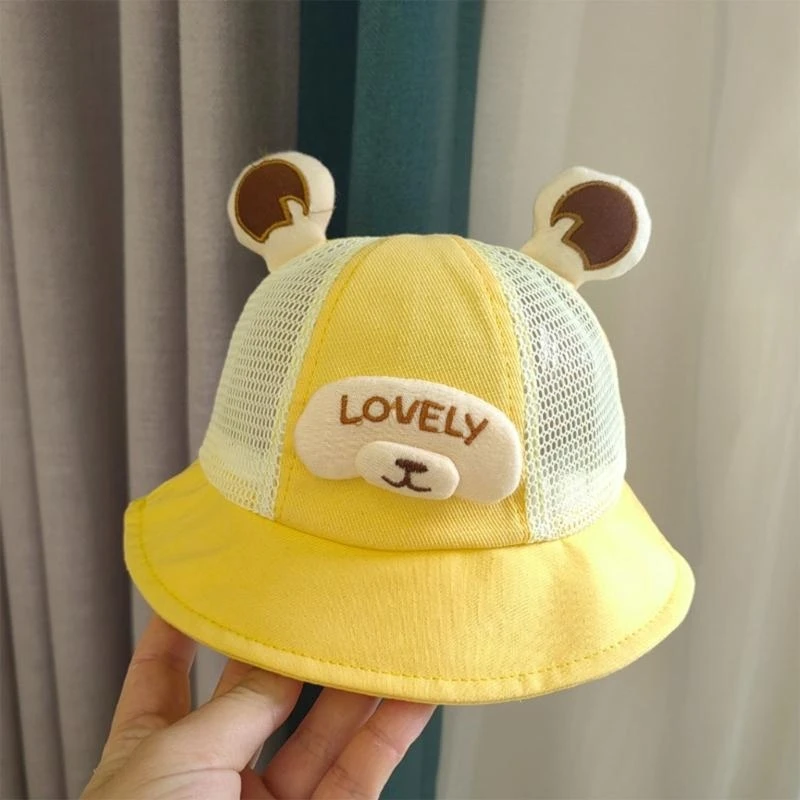 

J15U Toddler Sun Hat Baby Fisherman Cap Bear Ear Panama Mesh Hat for Infant Kids Summer Outdoor Wide Brim Beach Hat Headwear