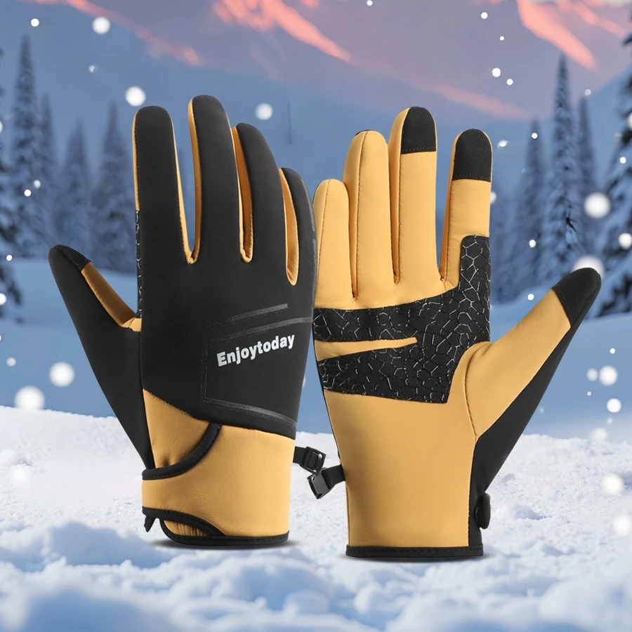 Handschuhe, Fahrradhandschuhe für Erwachsene, Skihandschuhe mit verdicktem Samt, warme Handschuhe, Anti-Kälte- und Spritzschutz-Winterhandschuhe