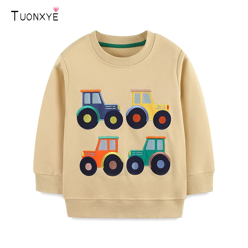 TUONXYE Kids Boys Cotton Crew Neck Sweatshirt Farm Tractor Embroidery Pattern Long Sleeve Casual Children Daily Pullover