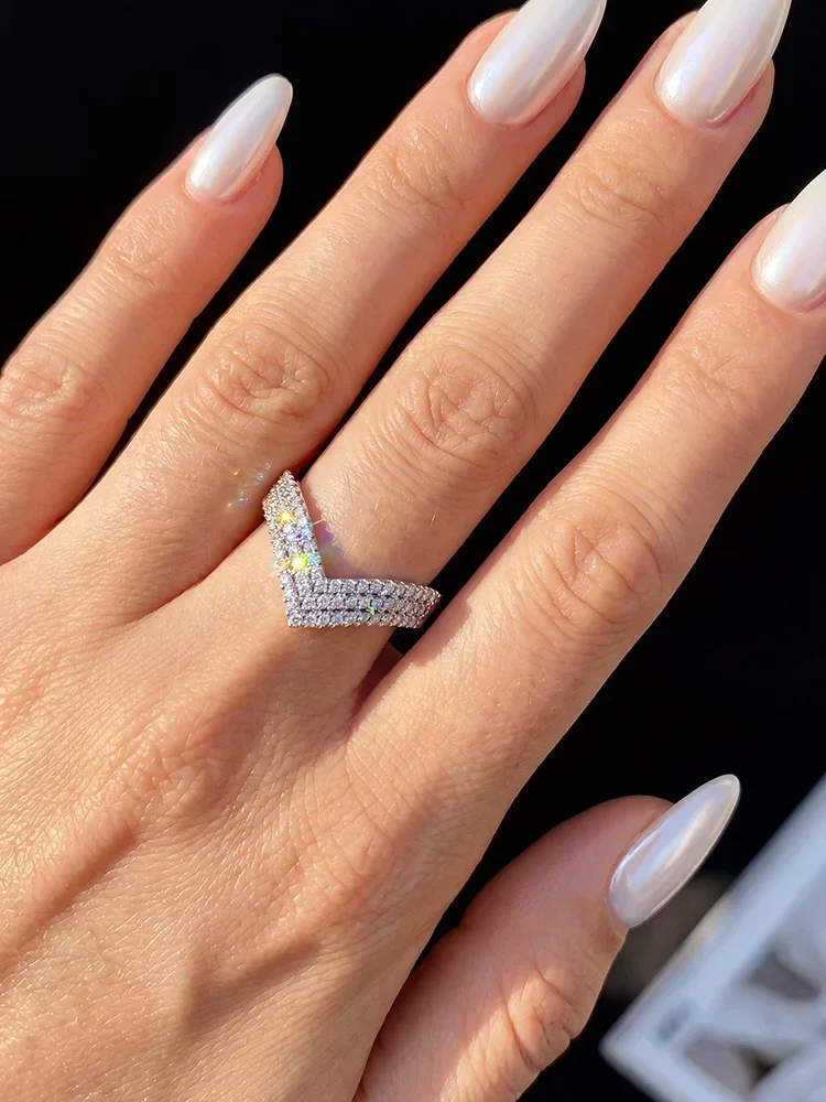 GRA Fashion Echte runde Moissanit-Diamant-V-förmige Ringe für Damen, Alltagskleidung, Jubiläumsfeier, 925er Sterlingsilber, edler Schmuck – Detail 3