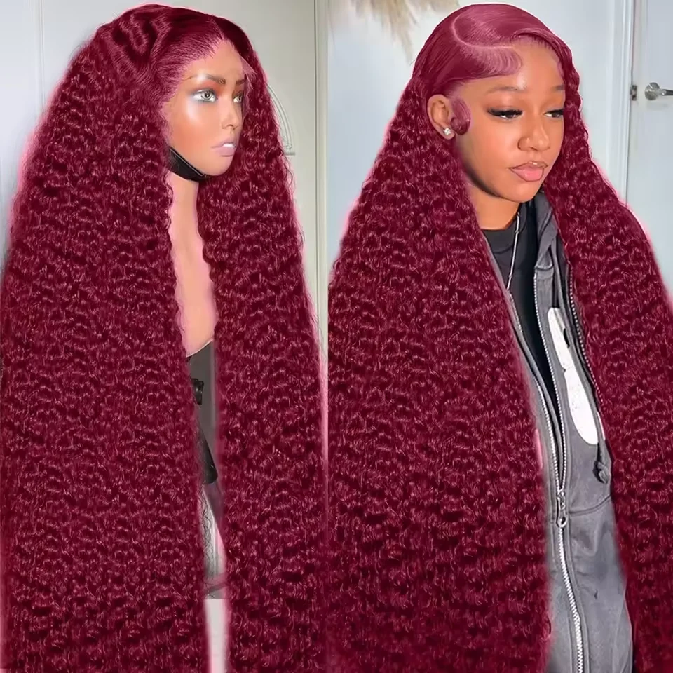 99j بورجوندي 13x6 Hd الحجاب الأمامي باروكة من شعر طبيعي اللون الأحمر 40 بوصة شعر مستعار ريمي 13x4 موجة عميقة شعر مستعار أمامي مجعد الدانتيل الشفاف