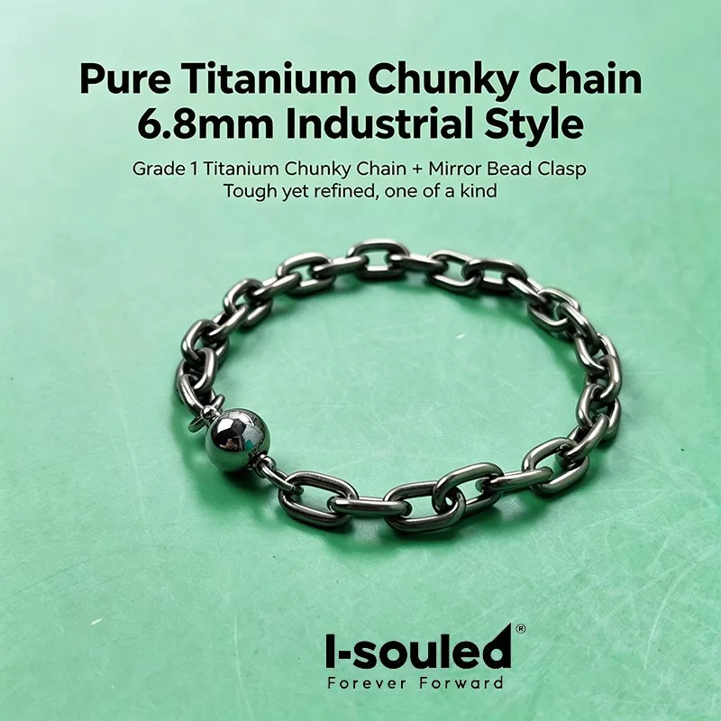 Pure Titanium Chunky Chain Bracelet Necklace 6.8mm Unisex Punk Couple Jewelry