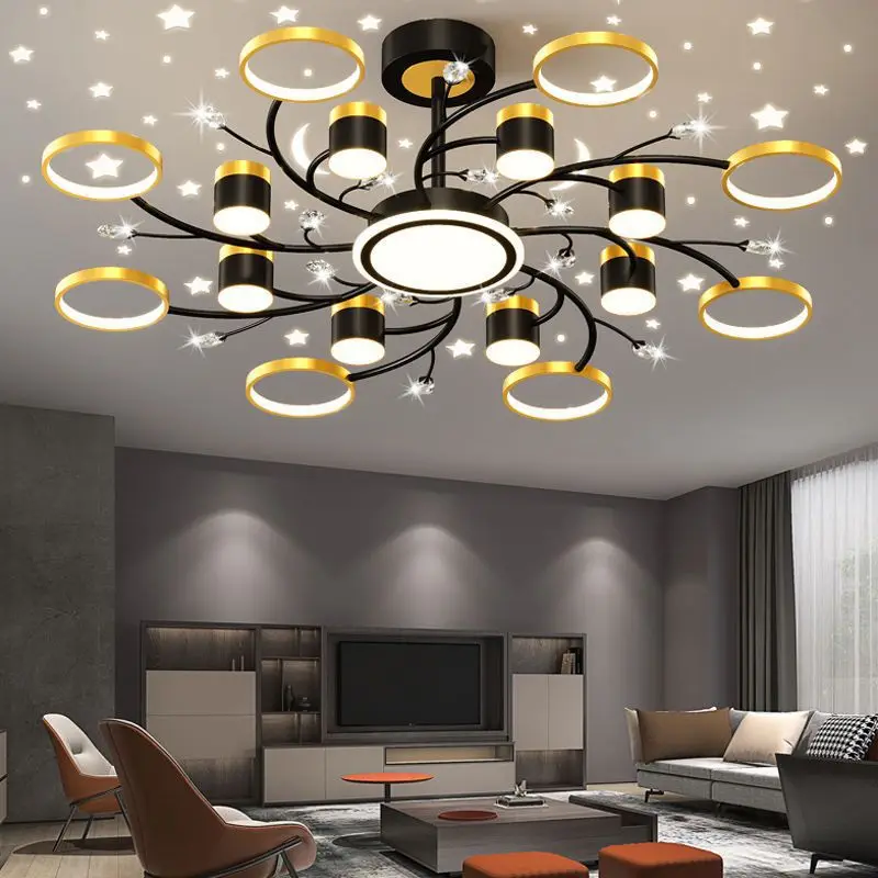 

Modern Starry Sky Projection Remote Control Led Chandelier Living Room Bedroom Cafe Creative Ceiling Lamp Fashion Decor Lighting