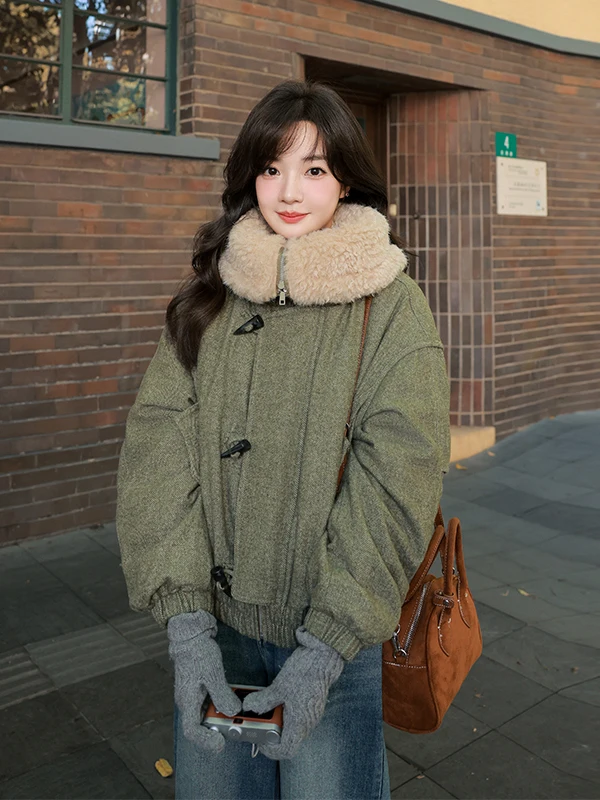 

Женская утепленная зимняя куртка с воротником из овечьей шерсти, модная теплая верхняя одежда в повседневном стиле, 90% пуха