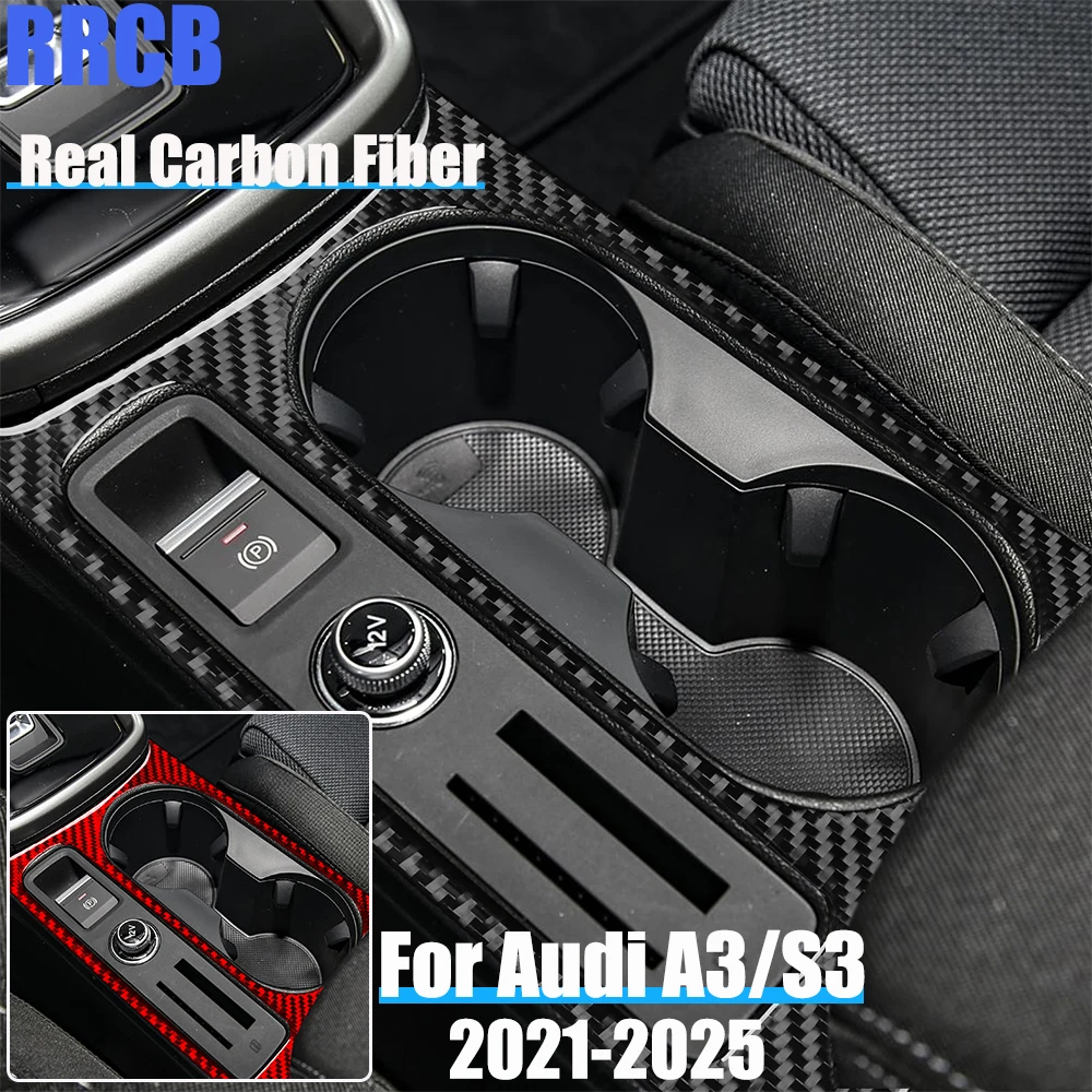 

Настоящее углеродное волокно, автомобильные аксессуары, подстаканник, рамка, декоративная отделка, мягкая наклейка на крышку для Audi A3 S3 8Y 2021 2022 2023 2024 2025