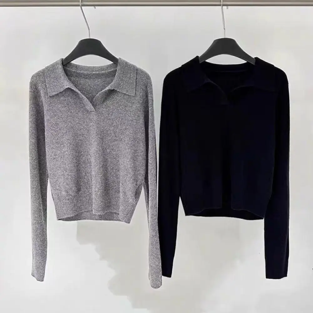 مريحة بلون الوجه طوق بالأزرار فضفاضة Ins طويلة الأكمام تريكو بسيط البلوز سترة معطف الإناث #2