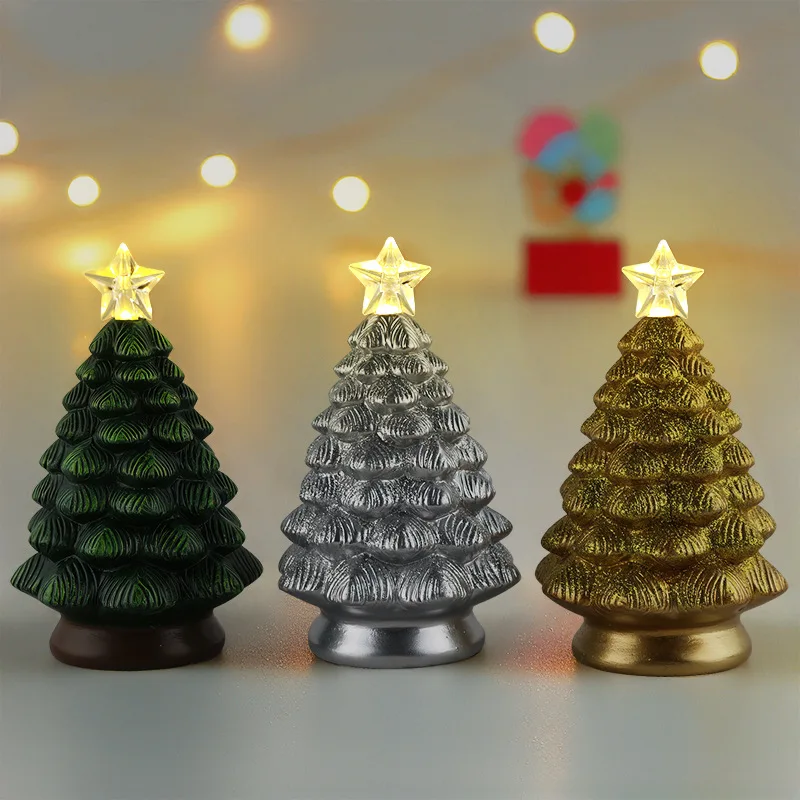 Árvore De Natal Luminosa Com Luzes, Artesanato De Resina, Ornamentos De Ouro, Decoração De Férias, Presentes Novos