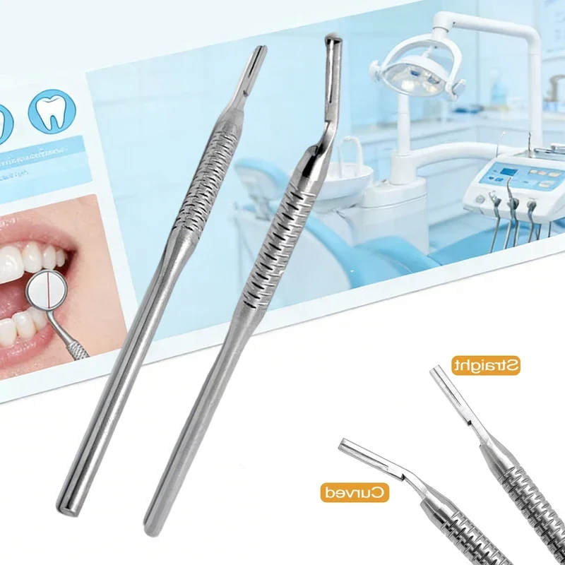 2pcs Dental Scalpel Handle Surgical Stainless Steel Curved/Straight Blade for Implant