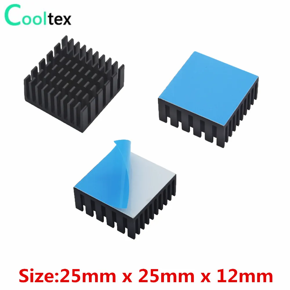 

30pcs Black Aluminum Heatsink 25x25x12mm heat sink for Electronic Chip IC MOS Raspberry pi With Thermal Conductive Tape