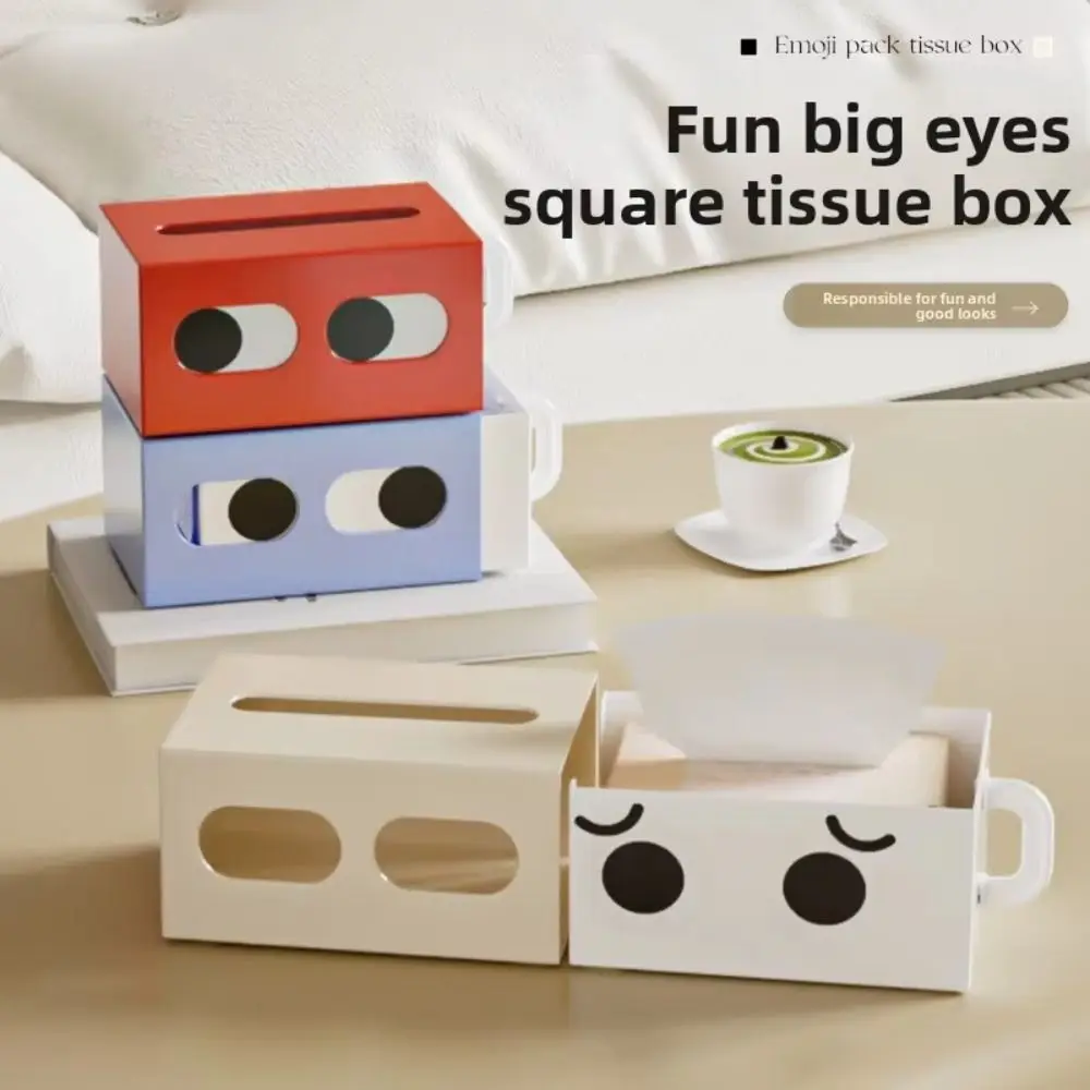 

Rectangle Shape Cartoon Tissue Box Big Eyes Decorative Facial Tissue Dispenser Space Saving Funny Expression Paper Towel Holder