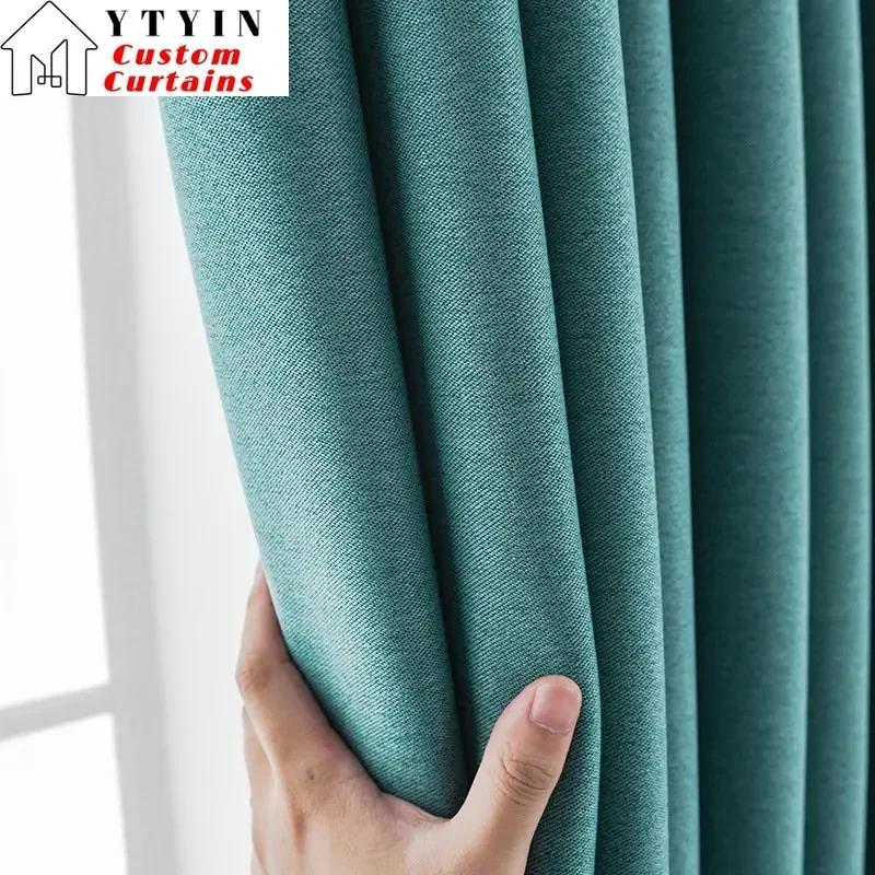 

Linen Curtains for Living Room Luxury Thick Blackout Bedroom Dining Nordic Thermal Insulation Drapes Gray Solid Custom Door
