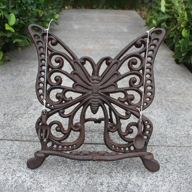 

Cookbook Holder Beauty Butterfly Shape Timeless Cast Iron Newspaper Sheet Music Rack in Brown Gift/Kitchen Tools of Good Quality