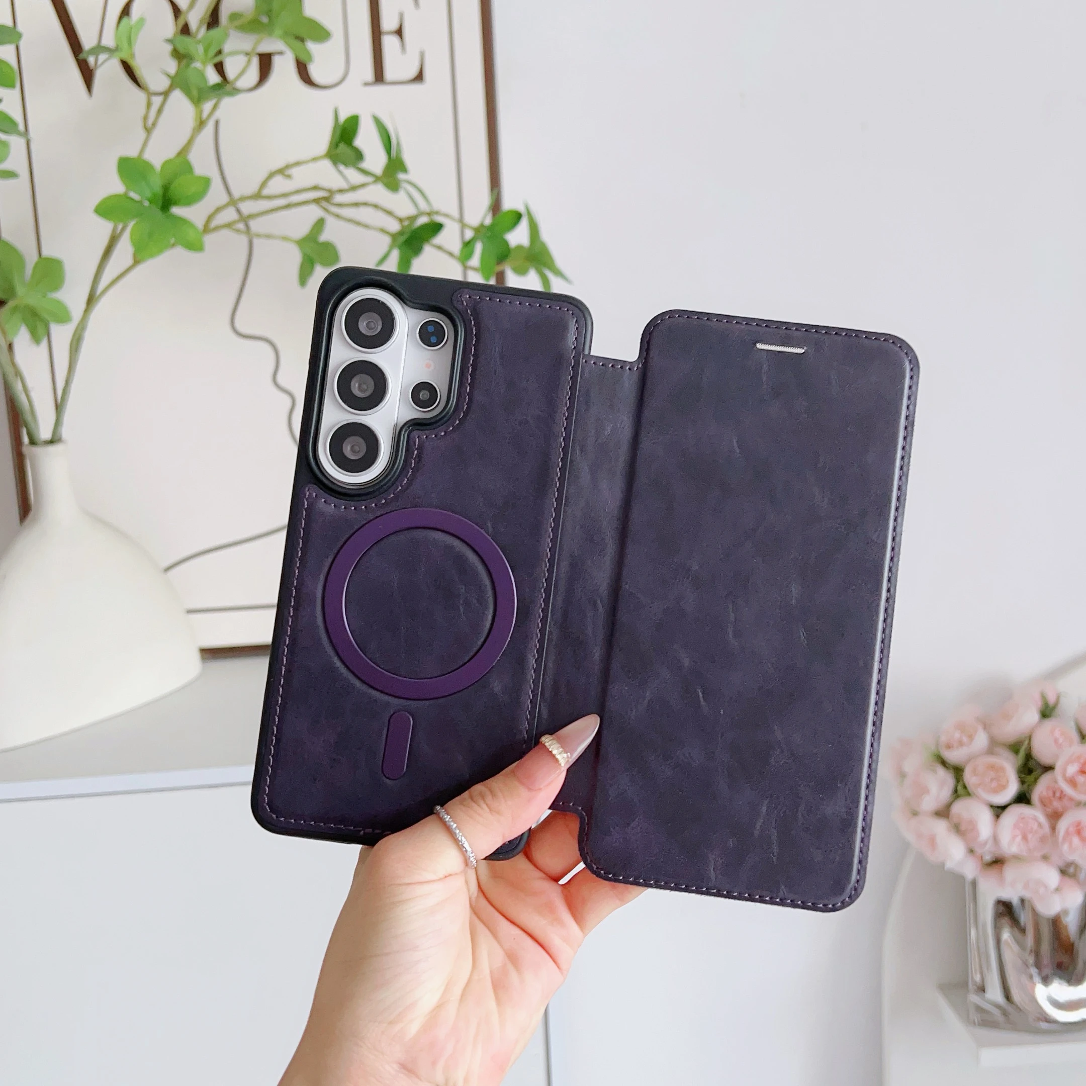 

Для Samsung Galaxy S26 Plus S26 ультра высококачественный кожаный флип-карта магнитный чехол для телефона защитный чехол