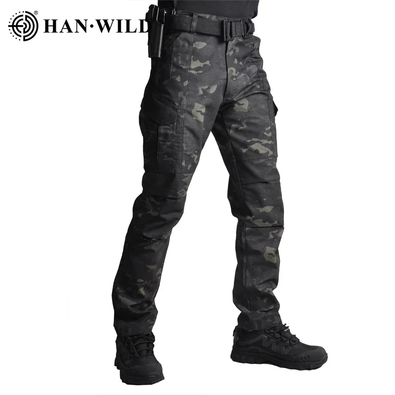 Tactical Pants US Camo Hunting Clothes Camping Cargo Pants Waterproof Joggers Combat Trousers Black