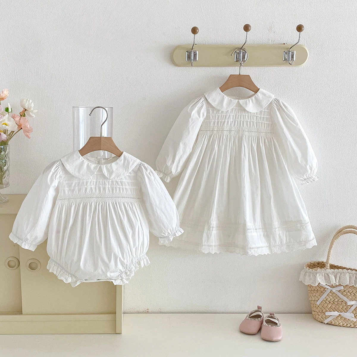 Spring Autumn Kids Baby Girls Long Sleeve Sweet Sisters Lace Dress Infant Rompers Kids Baby Girls Princess Clothes Rompers