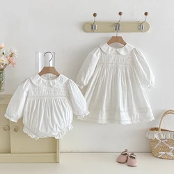 Spring Autumn Kids Baby Girls Long Sleeve Sweet Sisters Lace Dress Infant Rompers Kids Baby Girls Princess Clothes Rompers