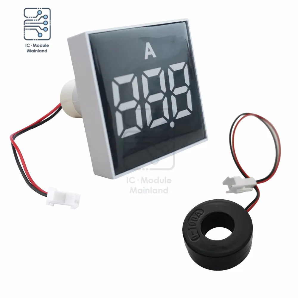 50MM Square LED Digital Ammeter Power Supply Signal Indicator 0-100A Ampere Current Voltage LED Signal Light Indicator