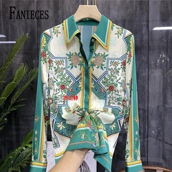 FANIECES 블라우스 camisa blusa mujer Green Floral Shirt Woman Fashion Elegant Casual Female Shirt Long Sleeve Blouse Tops 6279