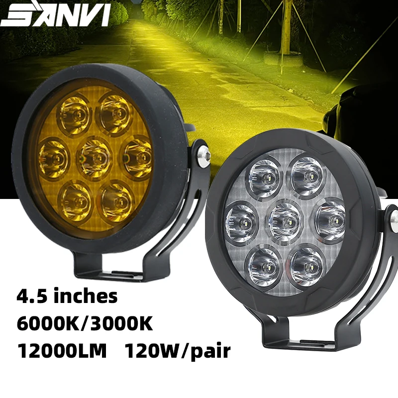 Lampes de Sauna à LED pour Moto, 120W, 4.5, Filtre Rond, pour Suzuki, Jeep, Yamaha