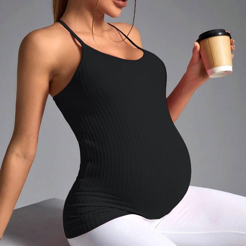 New Yoga T-shirt Knitted Lightweight Breathable Sweating Pregnant Women's Sports Yoga Clothing Top Strap