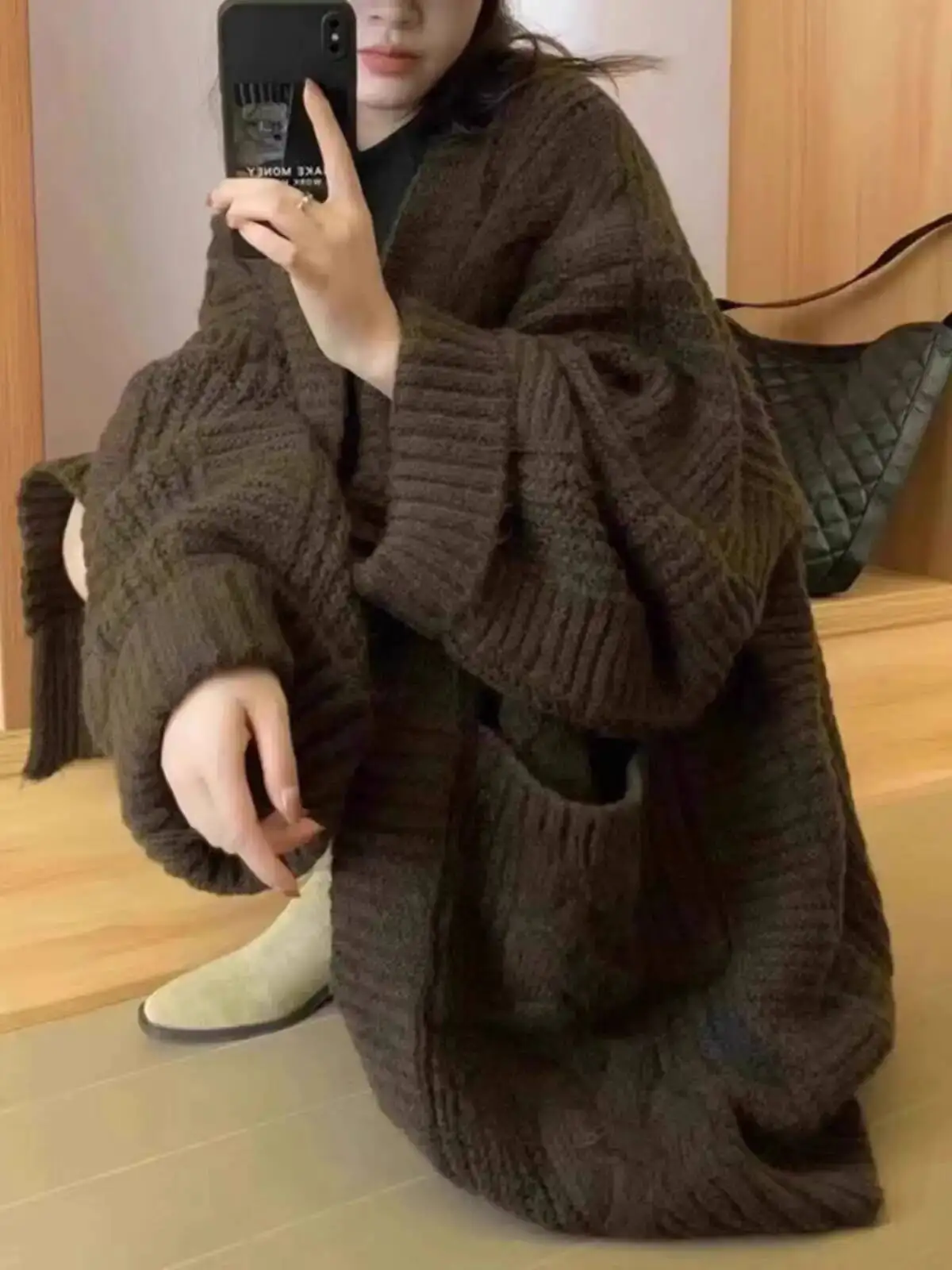 Women Cardigan Autumn Winter Women's Long Loose Sweater Mid Length Sweater Coat Spring Autumn Retro Soft Loose Knit Cardigan