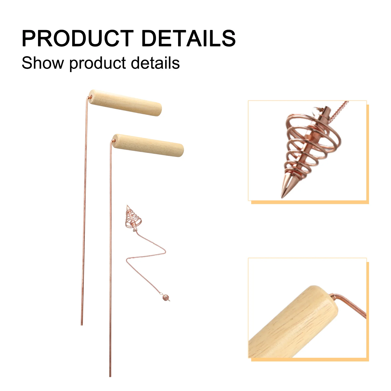 Pure Copper Detector Rod With Wood Handle For Water Gold Mineral Finding Metal Probing Tool Dowsing Accessories