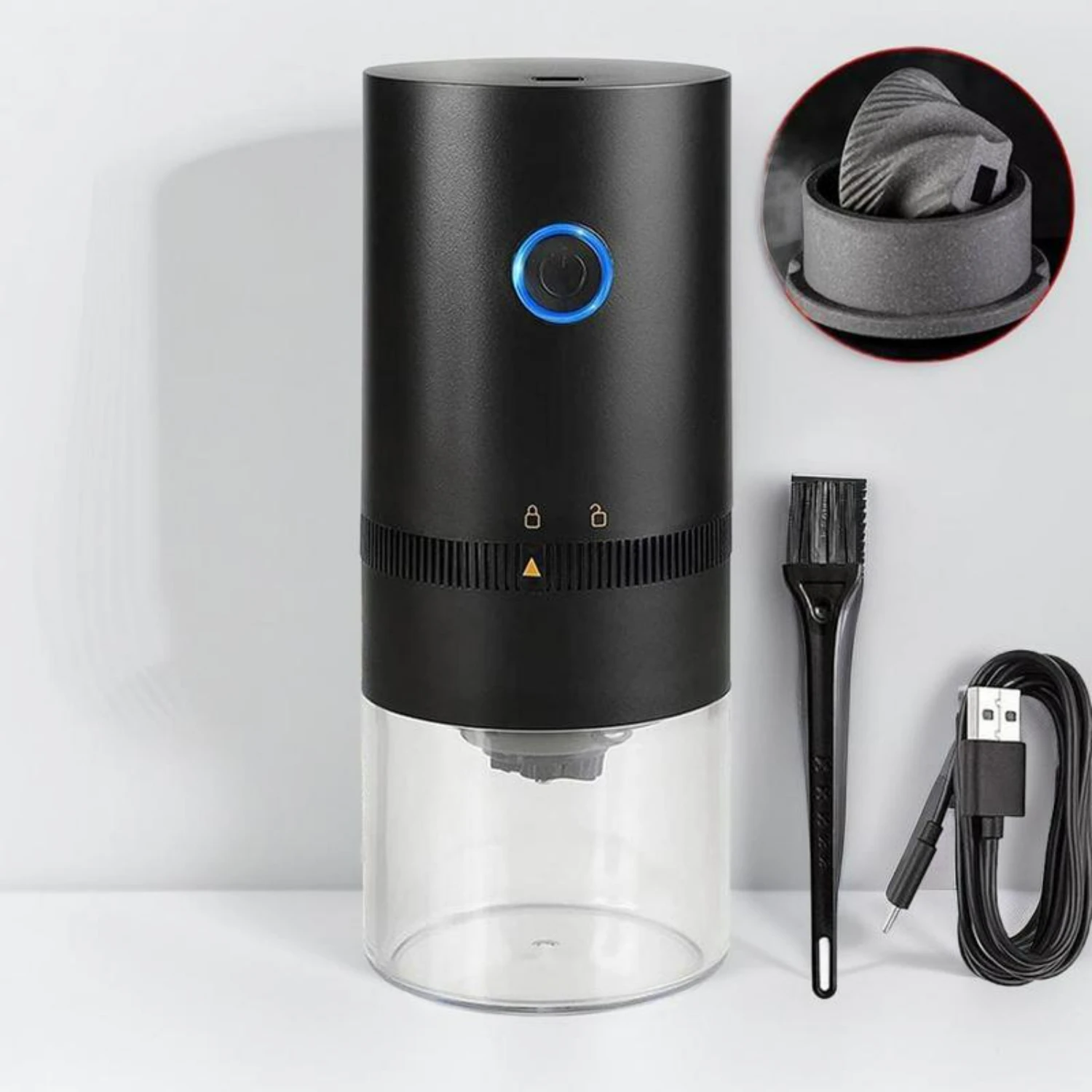 

Small, Compact and Convenient USB Rechargeable Portable Automatic Coffee Grinder with Cleaning Brush - Ideal Bean Grinder for Tr