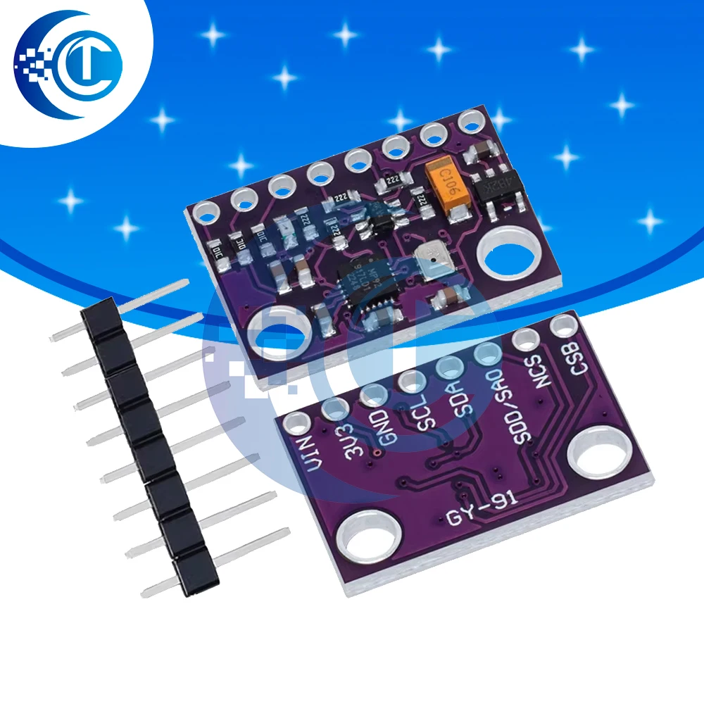 1PCS MPU9250 + BMP280 10DOF Sensor Module (GY-91): 9-Axis Acceleration, Gyroscope, Compass with SPI/I2C – 3-5V for Arduino