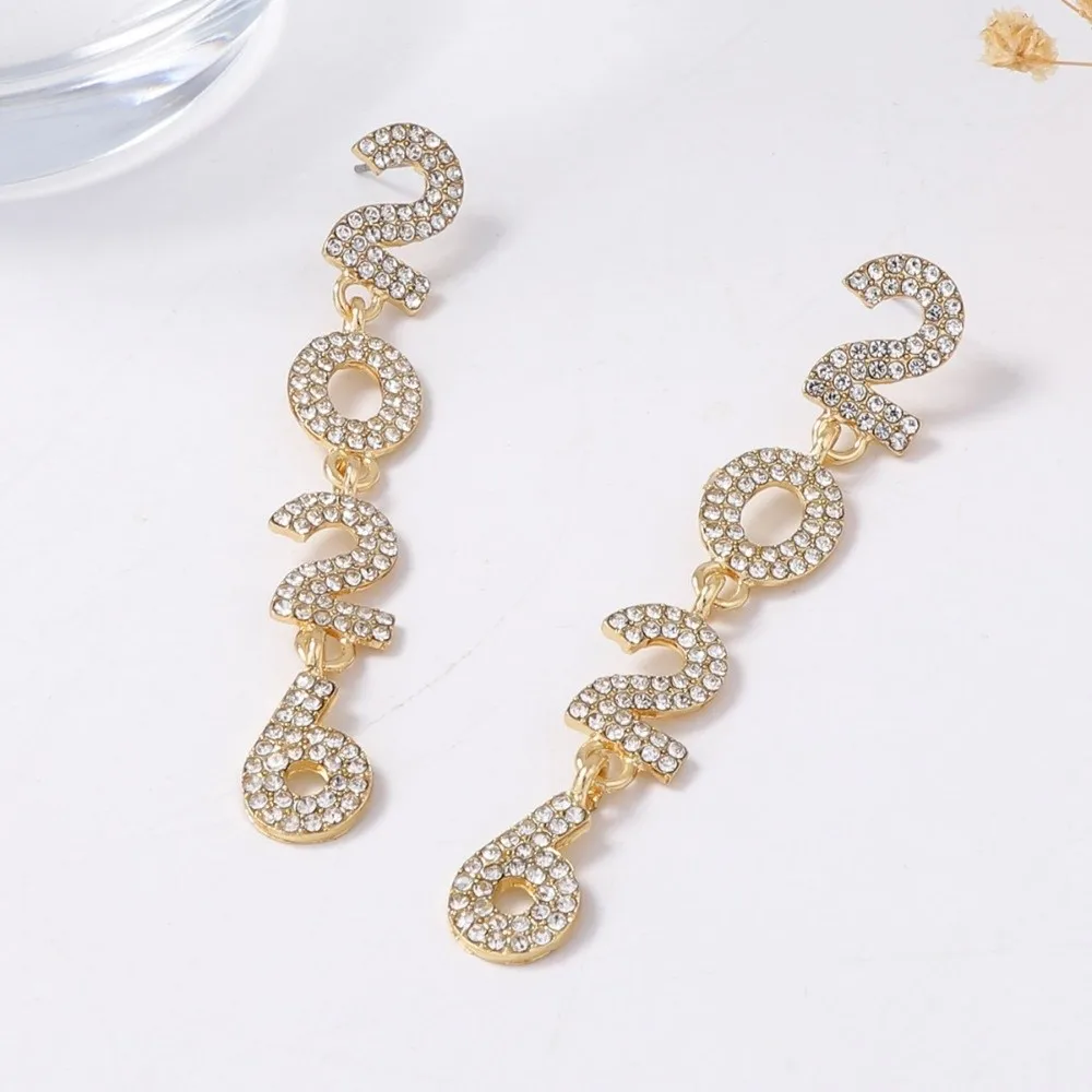 الجمالية 2026 أقراط حجر الراين مجوهرات سنة جديدة سعيدة أقراط ندفة الثلج قطرة طويلة كريستال أقراط الحفلات قلادة