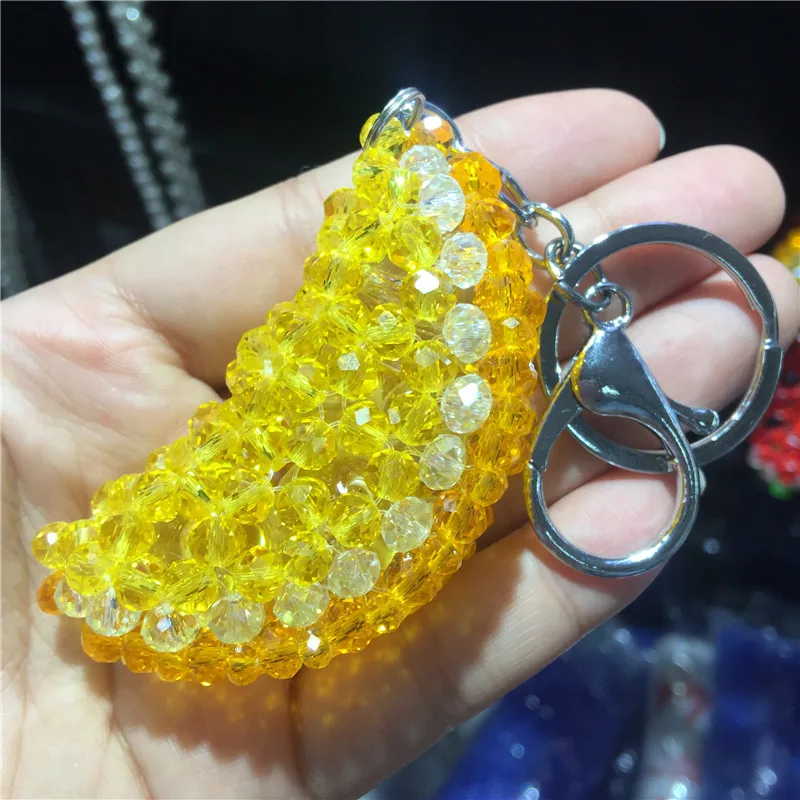 New Hand Knitting Beaded Cute Orange Watermelon Fruit Key Chain Women Girls Crystal Healing Craft Collection 1PCS