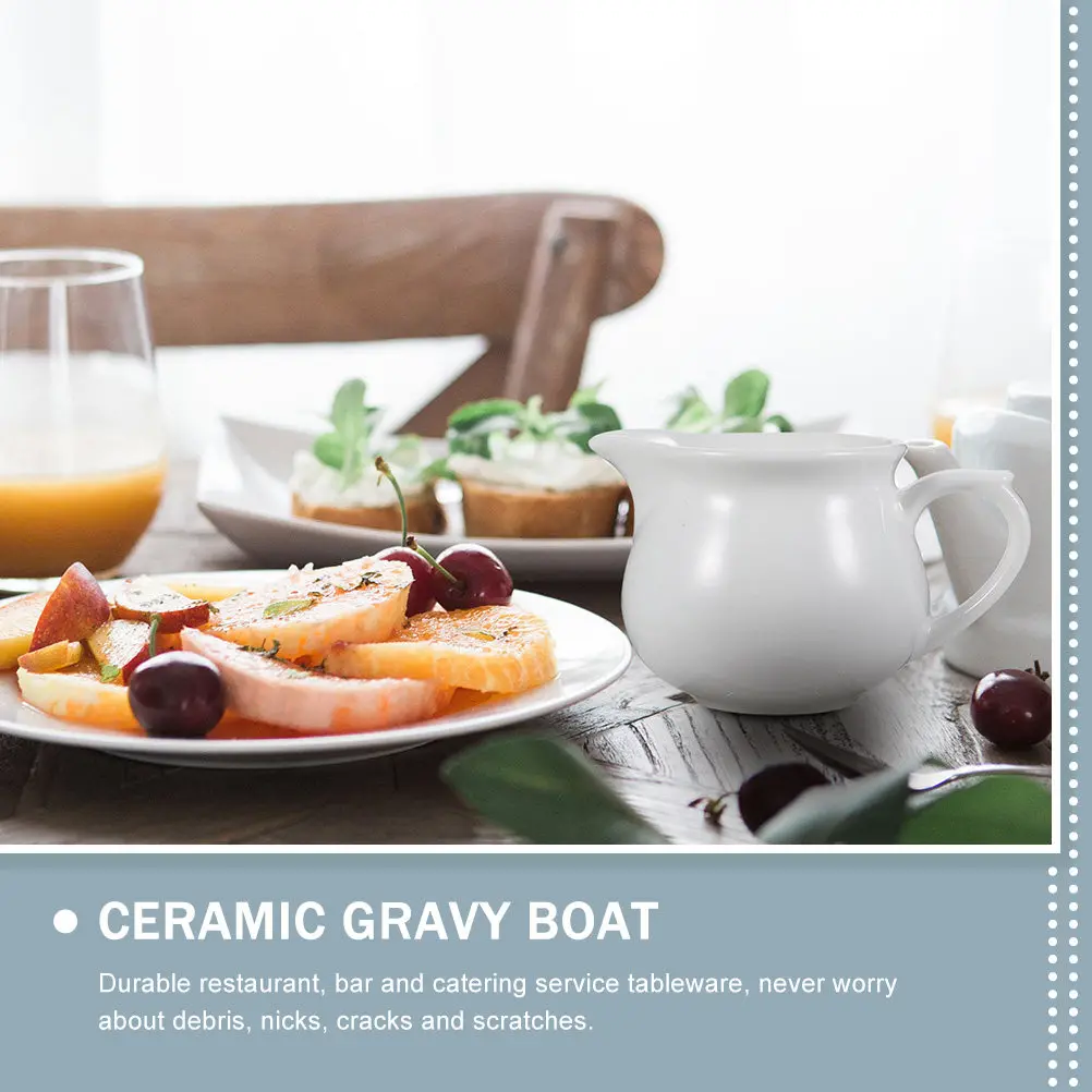 Premium Ceramic Gravy Boat Sauce Dispenser for Sauces Dipping Oils Dressings Fruits Nuts Olives Non Porous Chip Resistant Food