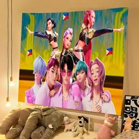 KPop Devil Hunter Feliz cumbase ñ os Carnival Printed Tapestry Cute Poster Wall Hanging Cors Wall Art Decoration Aesthetic Backg