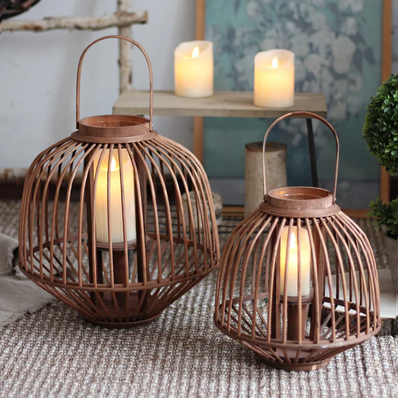 

New Chinese style bamboo wind lantern candle holder garden courtyard balcony terrace floor standing lantern decoration ornaments