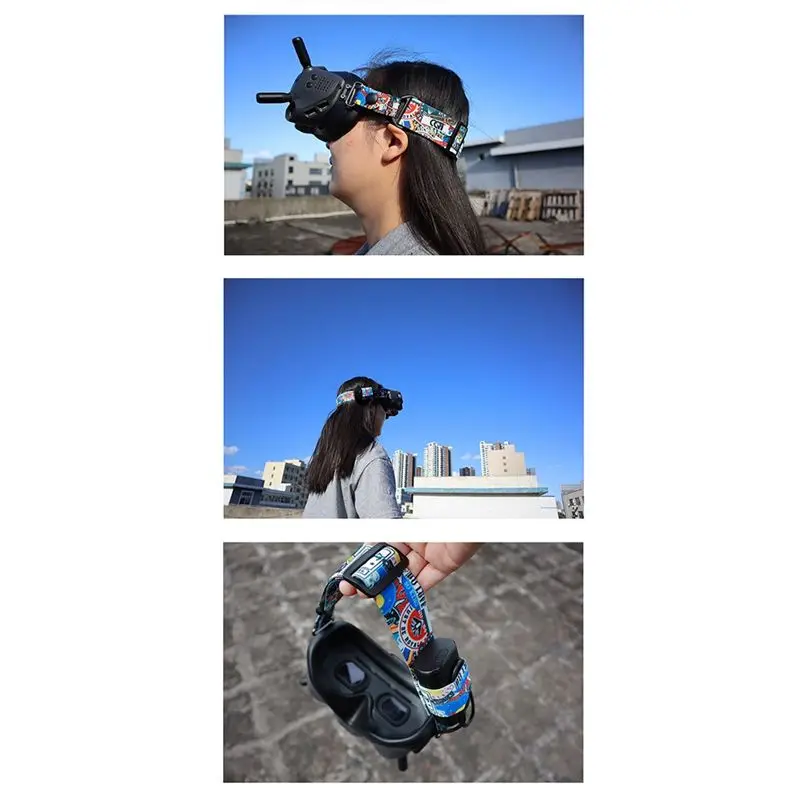 DT23 Graffiti Headband Fixed Strap for FPV Video Glasses Adjustable Elastic Nylon Sticker Comfortable Durable Neon Design