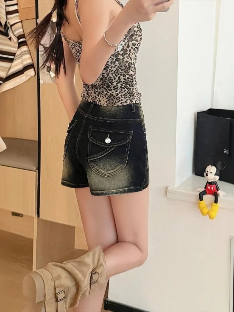 Low Waist Denim Shorts Women's Summer New Style A-Line Slim Fit Bodycon Hot Pants Casual Wear Faded Effect Jeans Material