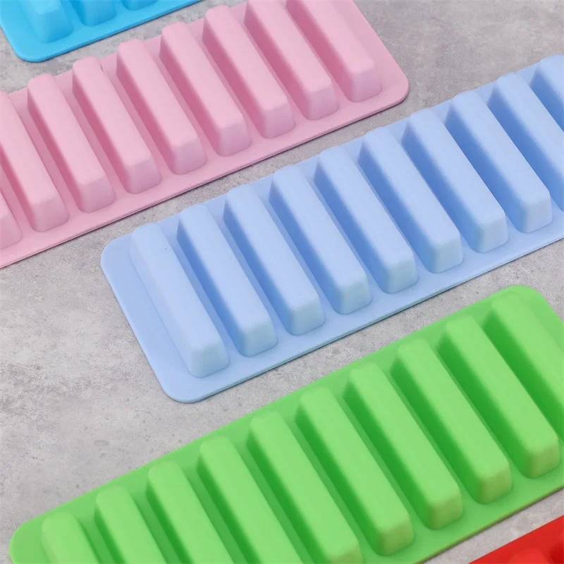 10 Grids Long Strip Shape Silicone Ice Cube Mould Non-Stick Stick Shape Ice Tray DIY Biscuit Baking Mould Jelly Chocolate Mold