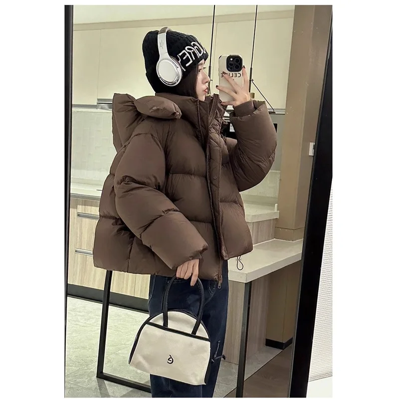 Black Down Jacket Women Coat Fashion Streetwear Hooded Cotton-padded Jacket Feather Female Winter Short Puff Outwear Warm Jacket