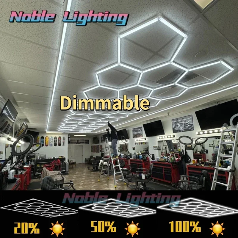 

Dimmable Hexagon LED Garage Lights Ceiling Honeycomb Detailing Auto Car Body Repair Workshop Tube Lighting Customized AC110/220V