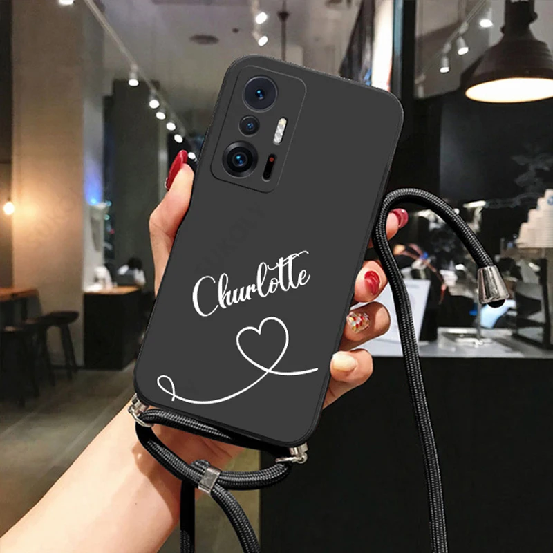 PERSONALISED CUSTOM INITIAL NAME phone Case For huawei P30 P20 P40 lite Pro Necklace Lanyard Rope Matte Cover