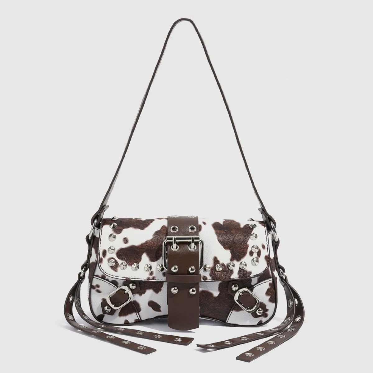 

2026 New color-matching trendy shoulder women's bag underarm bag with unique rivets motorcycle trend women handbag