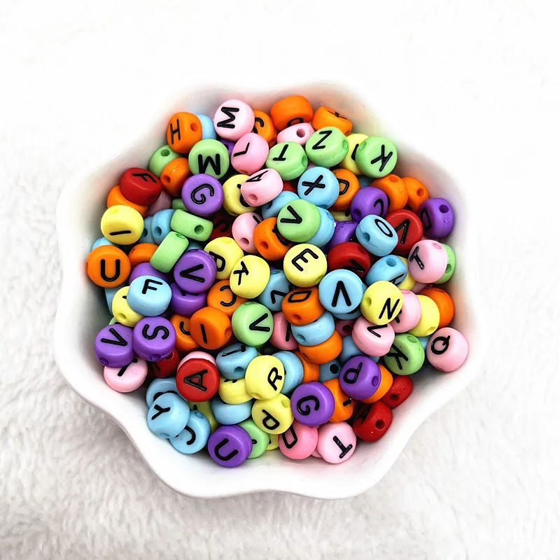 100 pièces/lot 7x4mm lettres de l\'alphabet rondes en acrylique perles d\'espacement amples pour la fabrication de bijoux bricolage accessoires de