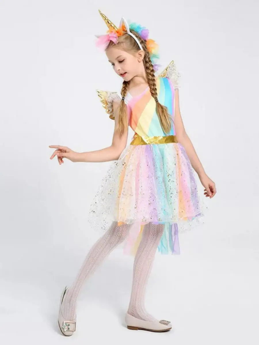 Nuevo disfraz de Halloween para niñas, Festival orn, actuación, arcoíris, Dr, puesta en escena, ropa Par para niños, poliéster