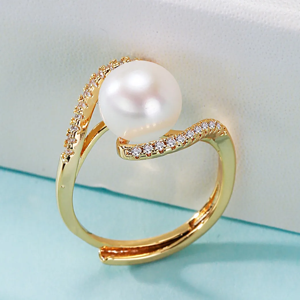 

Real 14k Gold Jewelry Real Gold Balance Bar Natural Pearl Rings Women Luxury Femme Wedding Ring Bague Japanese Fine Jewelry Gift