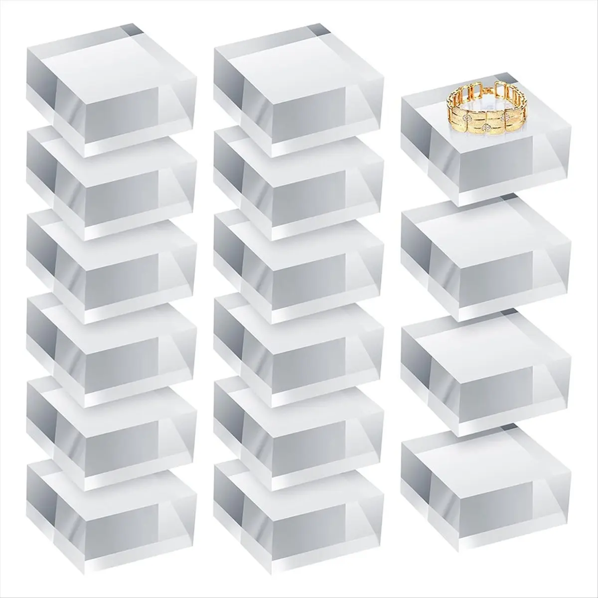 HHTL Clear Acrylic Blocks Square Display Block Clear Polished Cube Jewelry Display Stand Ring Showcase Holder Base 16pcs